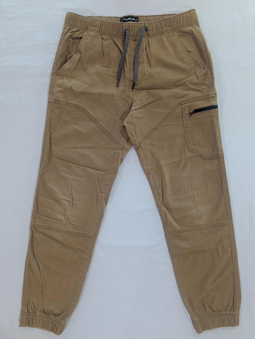 Denali Pants Mens 34x29 Brown Canvas Jogger Elastic Waist Zip Cargo Pockets